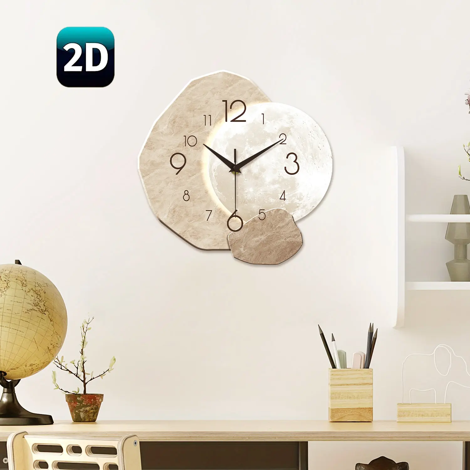 ConstantPlanet Modern Irregular Large Wooden Wall Clock - 12-16in Silent Analog Quartz Battery-Powered Clock, Industrial Aesthetic House Decor for Living Room, Ideal Holiday Gift (Flat Design, No Lighting)