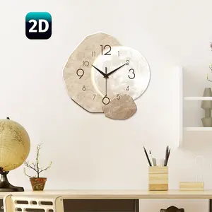 Modern irregular wooden large wall clock, 12–16 inch silent analog quartz battery-powered clock for living room, bedroom, office decor—an ideal holiday gift (flat design, no lighting).