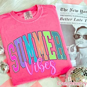 Comfort Colors Summer Vibes T Shirt, Retro Summer T-shirt, Neon Trendy Summer Graphic Tee, Vintage Summer TShirt for Women, Beach Vacation Gift Graphic Tee