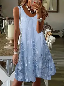 Floral Sleeveless Dress: Breathable Summer Tank Dress, Womenswear, with a Soft, Vacation-Inspired Look and an Elegant Round Neckline