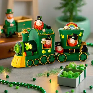 1 Set Light-Up St. Patrick's Day Leprechaun Train, Shamrock & Gold Coin Decoration, Party Light, Perfect Holiday Home Decor Ornaments for St. Paddy's Day