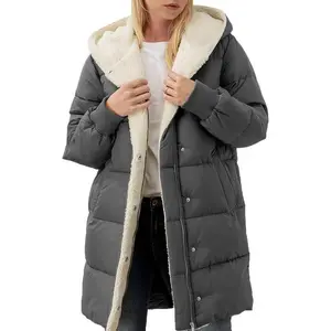Women’s winter warm jacket with wool lining and long hooded down jacket