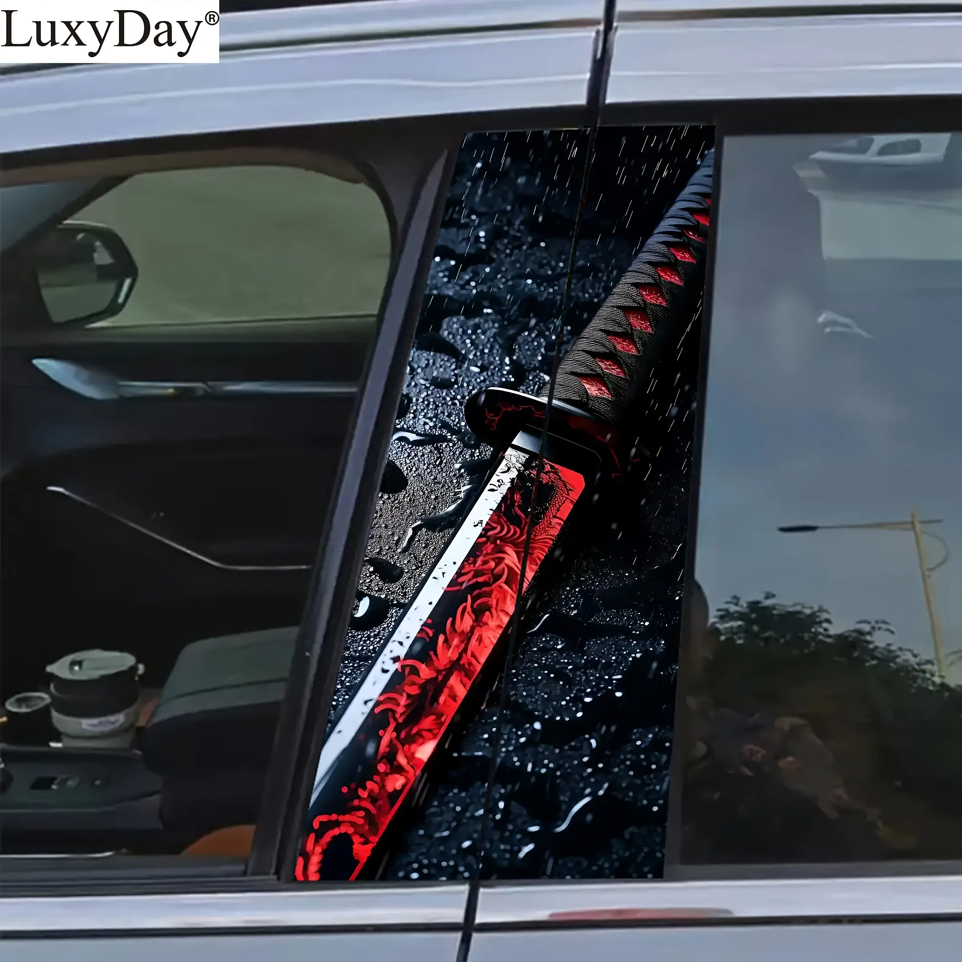 2 pieces samurai sword car B-pillar sticker, vinyl, scratch-resistant waterproof protective cover, matte, easy to tear and stick, movie weapon, suitable for cars, trucks, SUVs, MPVs, plastic metal surfaces, car exterior accessories, Car Stickers
