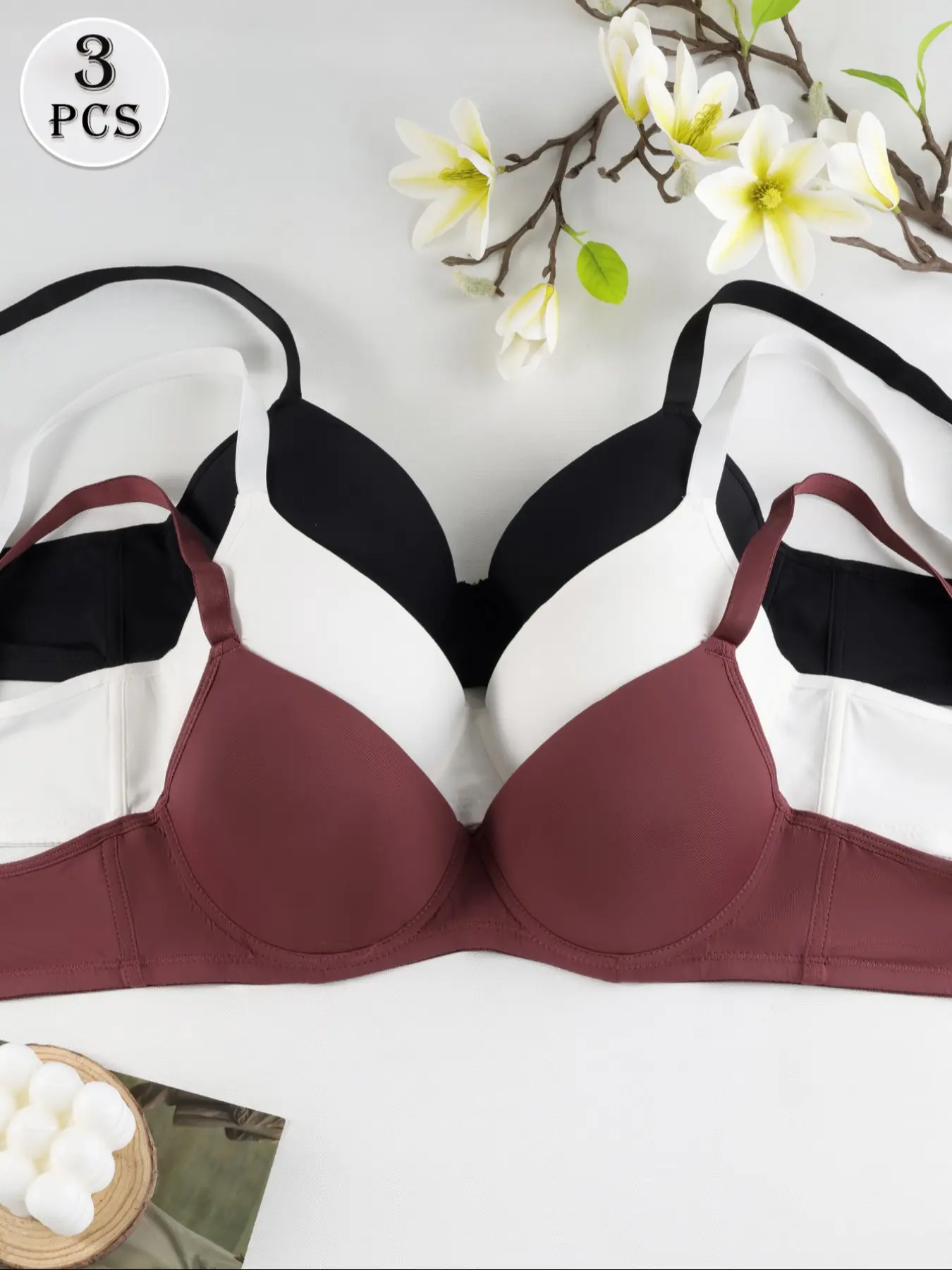 3-Pack - Black + White + Burgundy