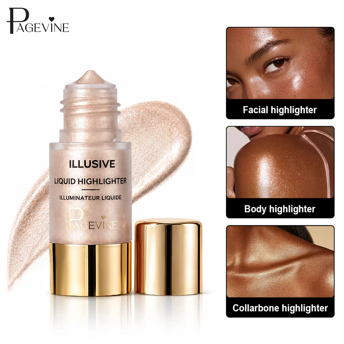 Liquid Highlighter, Serum-Like Glow Makeup for Dewy Glass Skin Finish, Lightweight Face & Body Highlighter Stick for Cheekbones, Collarbone and Natural Radiance.