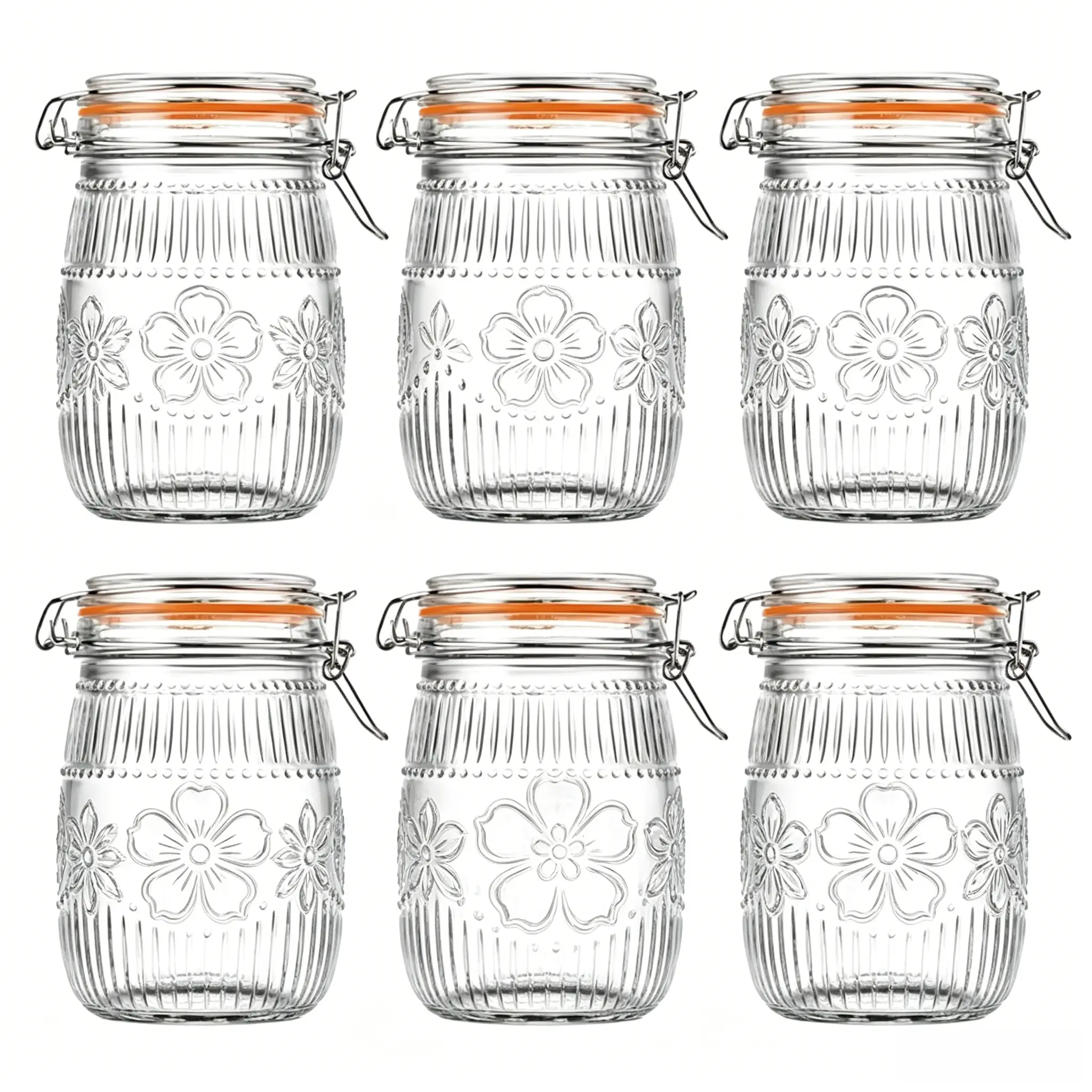 32 oz Sturdy Retro Rustic Wide-Mouth Transparent Mason Jar with Silicone Airtight Leakproof Lid & Metal Accents - Food Storage Canister for Kitchen Pickling, Fermenting | Kitchen Utensils & Gadgets Preserving Container