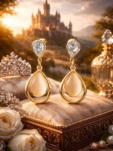 The Armored Kingdom Queens Dawn Crystal-Accent Waterdrop Earrings - Nickel-Free, Unisex, Elegant Luxury Everyday Wear Single Pair