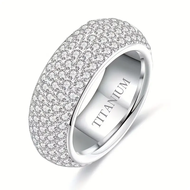 1pc Titanium Steel Pave Ring - Unisex Couple Fashion Accessory, Christmas Gift