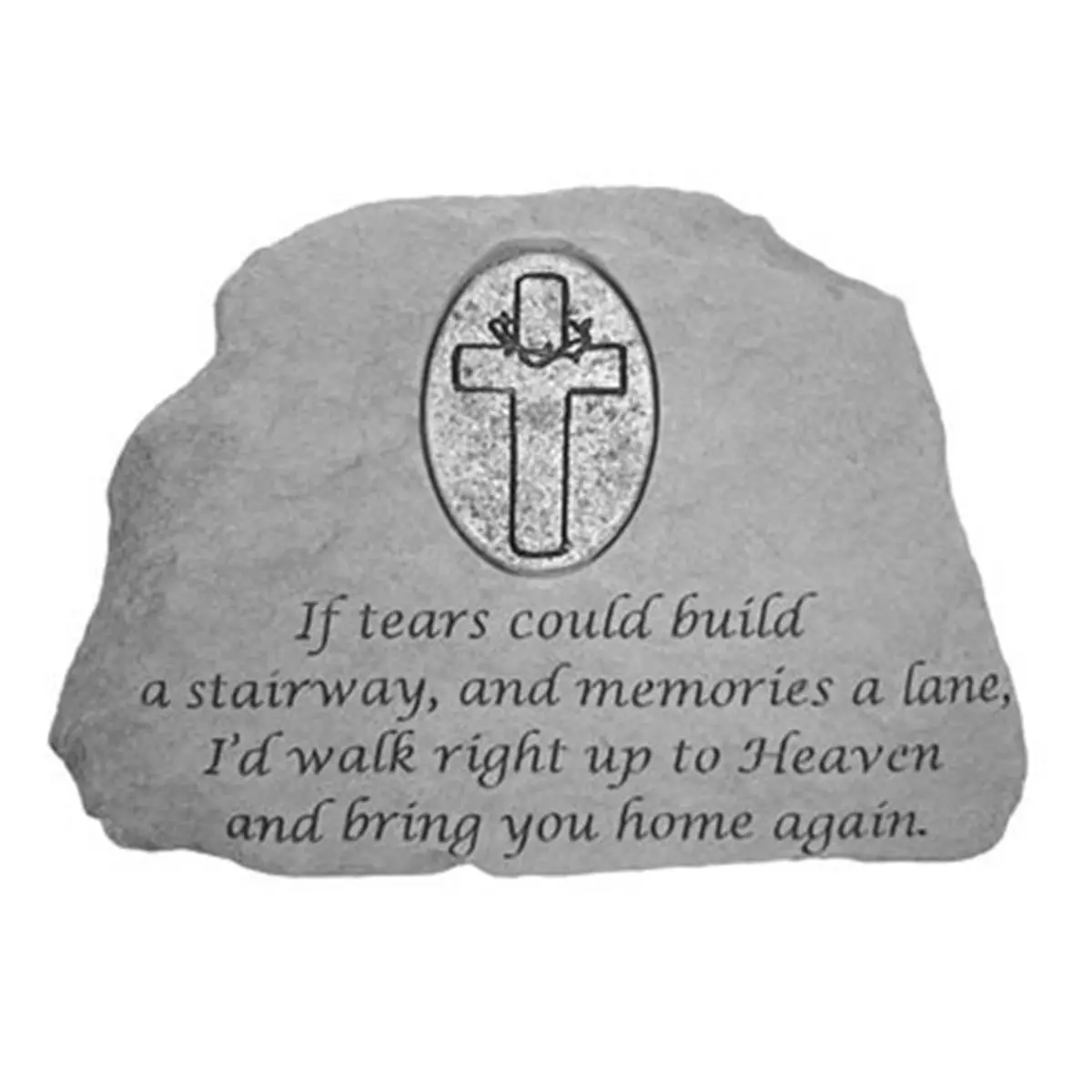 212 MAIN Personalized Memorial Garden Stone - Kay Berry 9455 Model, Handcrafted Weatherproof Outdoor Garden Stone, Oval Cross Insert, "If Tears Could Build A Stairway" Inscription, Wall Mount Compatible, Garden Stones