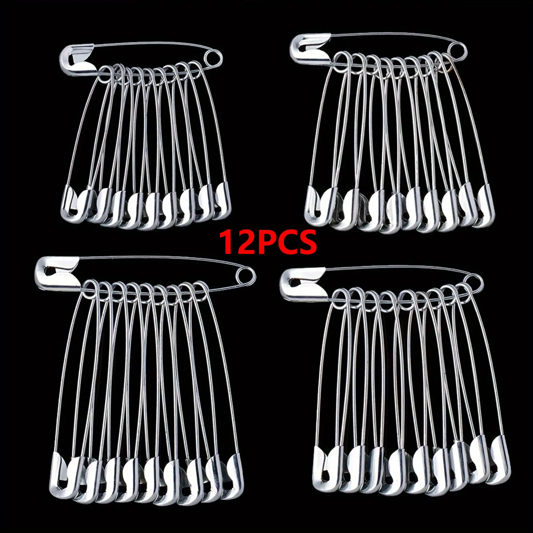 12 safety pins, available in sizes 1-4, for securing clothes, hanging labels, and waist cinching, Clothing Pin Set, Sewing Accessories and Supplies