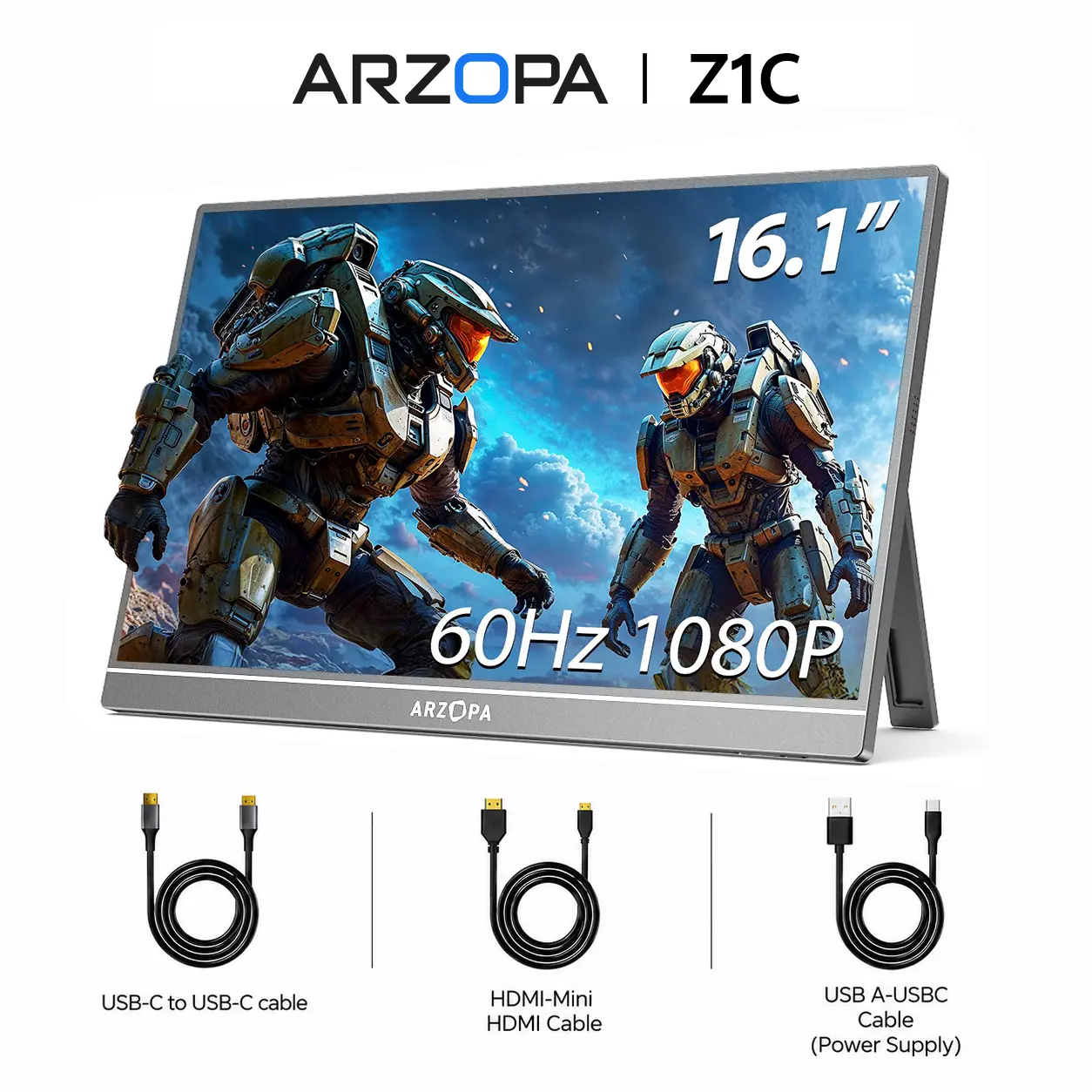 ARZOPA Z1C |16.1" 60Hz Portable Monitor | 100%sRGB FHD 1080P | Portable Laptop Monitor | IPS Display| Eye Care Screen | for High-end Office & Entertainment | WFH monitor | Multitasker | Office Tool