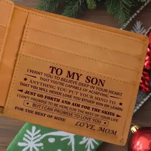 Mom to Son Soft Leather Wallet Laser Engraved Inspirational Words Built-in Convenient Wallet Heartwarming Christmas Birthday Gift，Valentine's Day gift，Easter