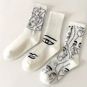 3 pairs of abstract print socks, stylish soft mid-tube socks, women's stockings and socks