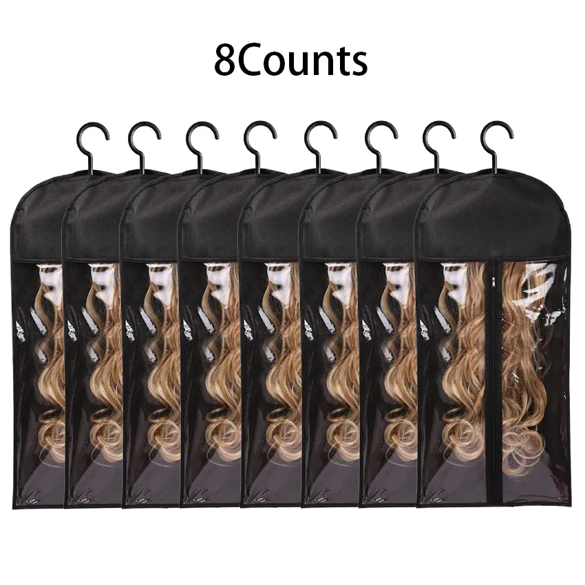 4/8PCS Wig Storage Bag With Hook Wig Storage Hanger Zipper Transparent Dustproof Wig Storage Bag, Hair Extension Holder Wig Bag Wig Storage For Multiple Wigs Holder Hair Extension Hanger Wig Tool Wigs Accessories For Salon & Home Use Halloween