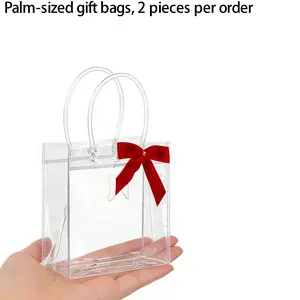 Transparent Plastic Gift Bags with Handles and Bow, Elegant Accents, Reusable PVC Packaging, Perfect for Weddings, Friend Gatherings, Birthdays, Valentine's Day