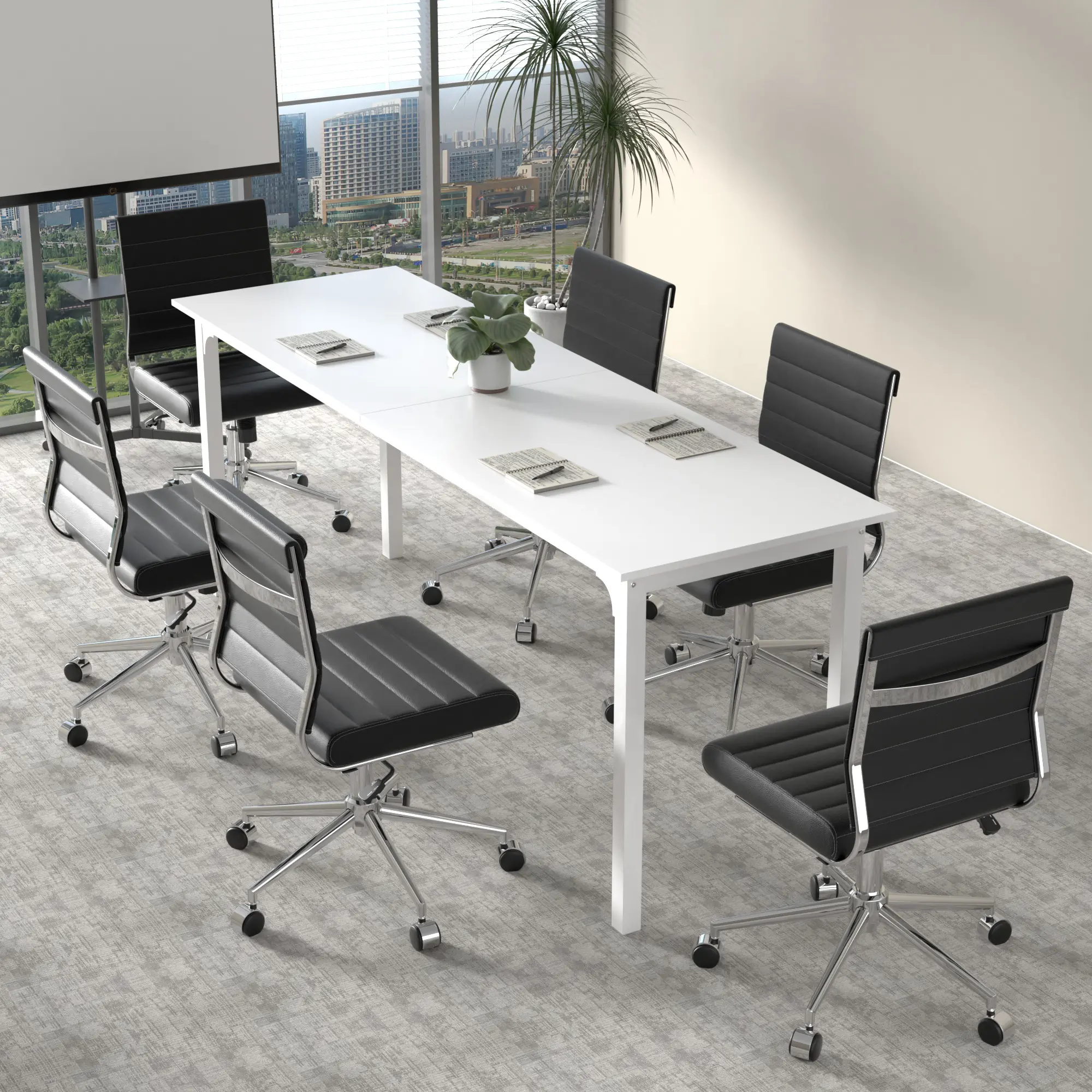Okeysen Conference Room Table Set of 2, Modern Office Meeting Table, Rectangle Meeting Seminar Desk for Boardroom, Long Business Tables (White, 78.74"x23.62"x27.56")