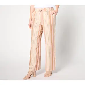 Denim & Co. Naturals Petite Striped Linen Blend Wide Leg Pant