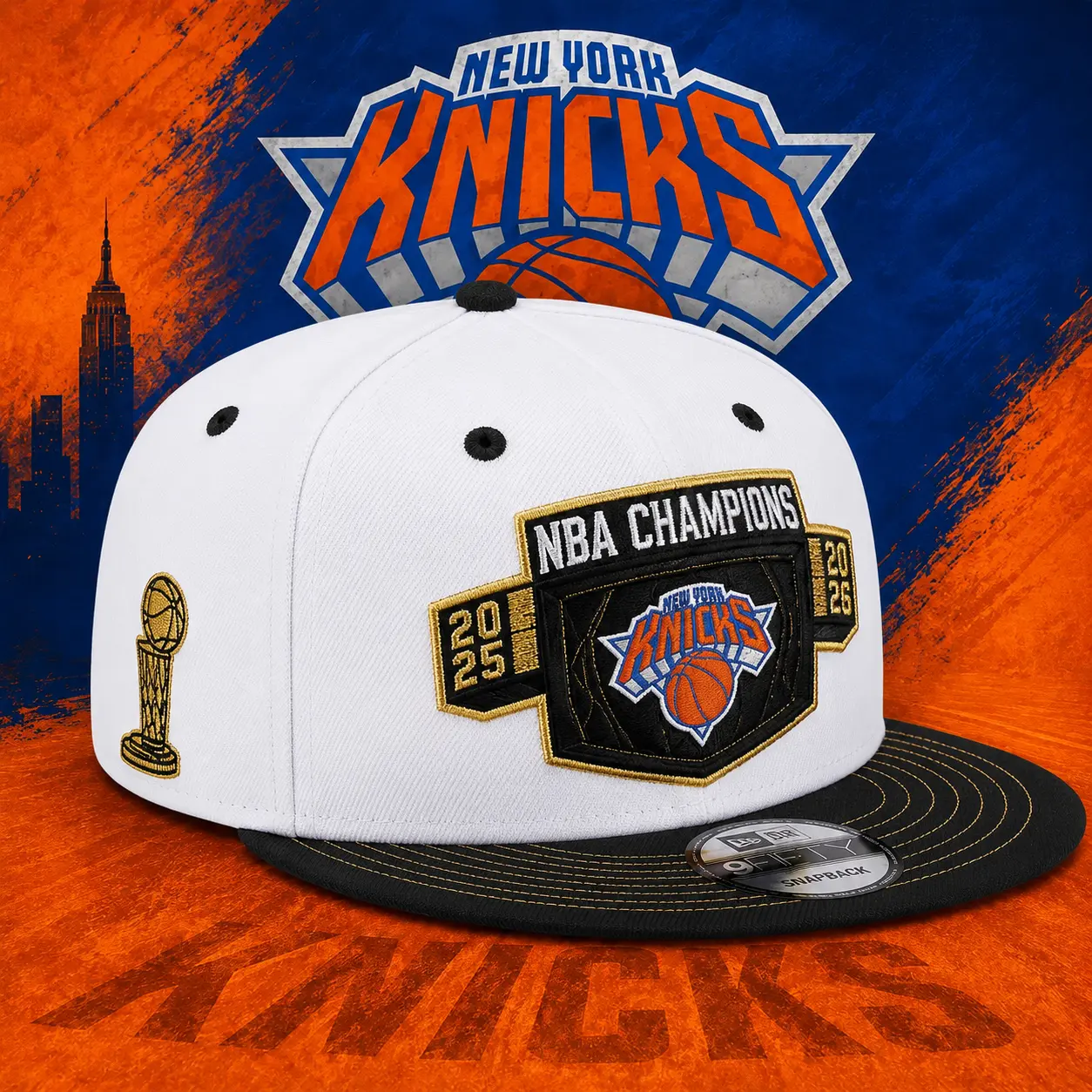 New Era New York Knicks White/Black Conference Champions Finals Adjustable Snapback Hat