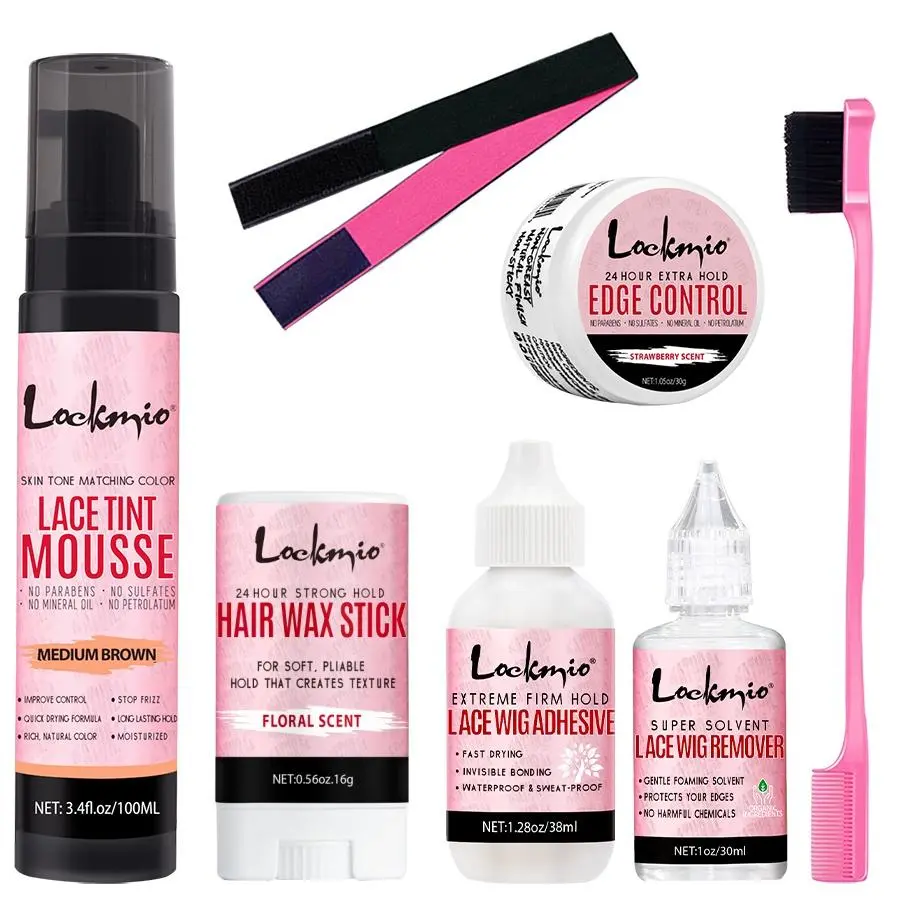 7pcs Lace Hair Dye Mousse Wig Styling & Setting Set Hair Styling Products Ideal for natural styling of women's wigs and hair pieces. Contains wig glue, glue remover for strong hold, hair wax stick and edge control
