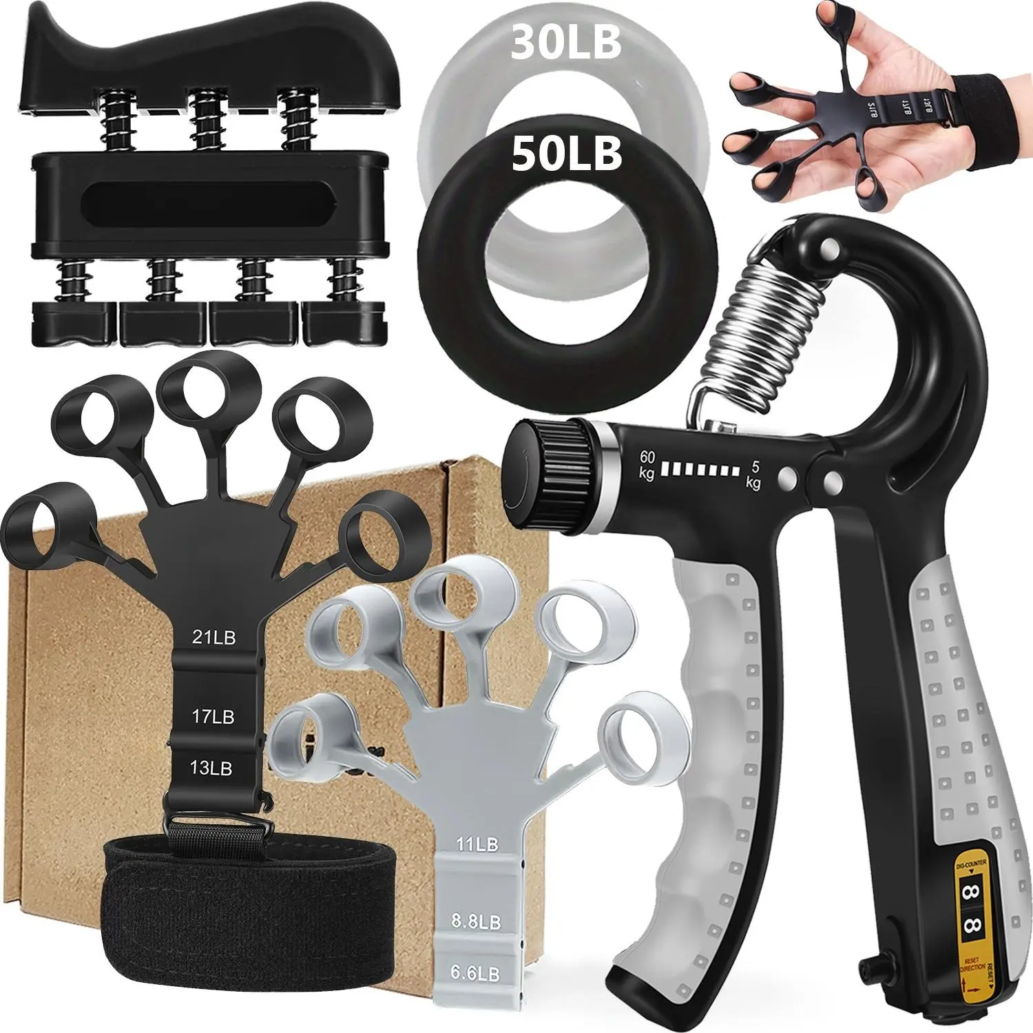 Unisex Adjustable Hand Extension & Grip Strengthener - Finger Exerciser for Forearm Training, All-Size Handgrip, Functional Fitness Accessory, Home Gym Gear, Multiple Weights Option for Rock Climbers & Rehabilitation Home Fitness Equipment Fitness Workout