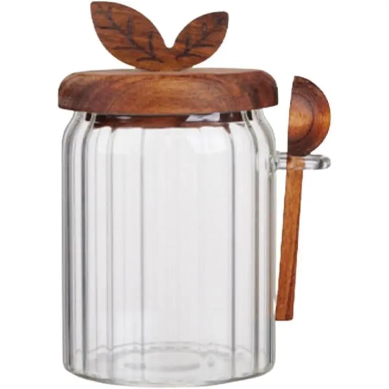 Glass Jar with Wooden Lid and Spoon, 20.3oz  Storage Containers Coffee Jar Coffee Grounds Container, Glass  Storage Canister
