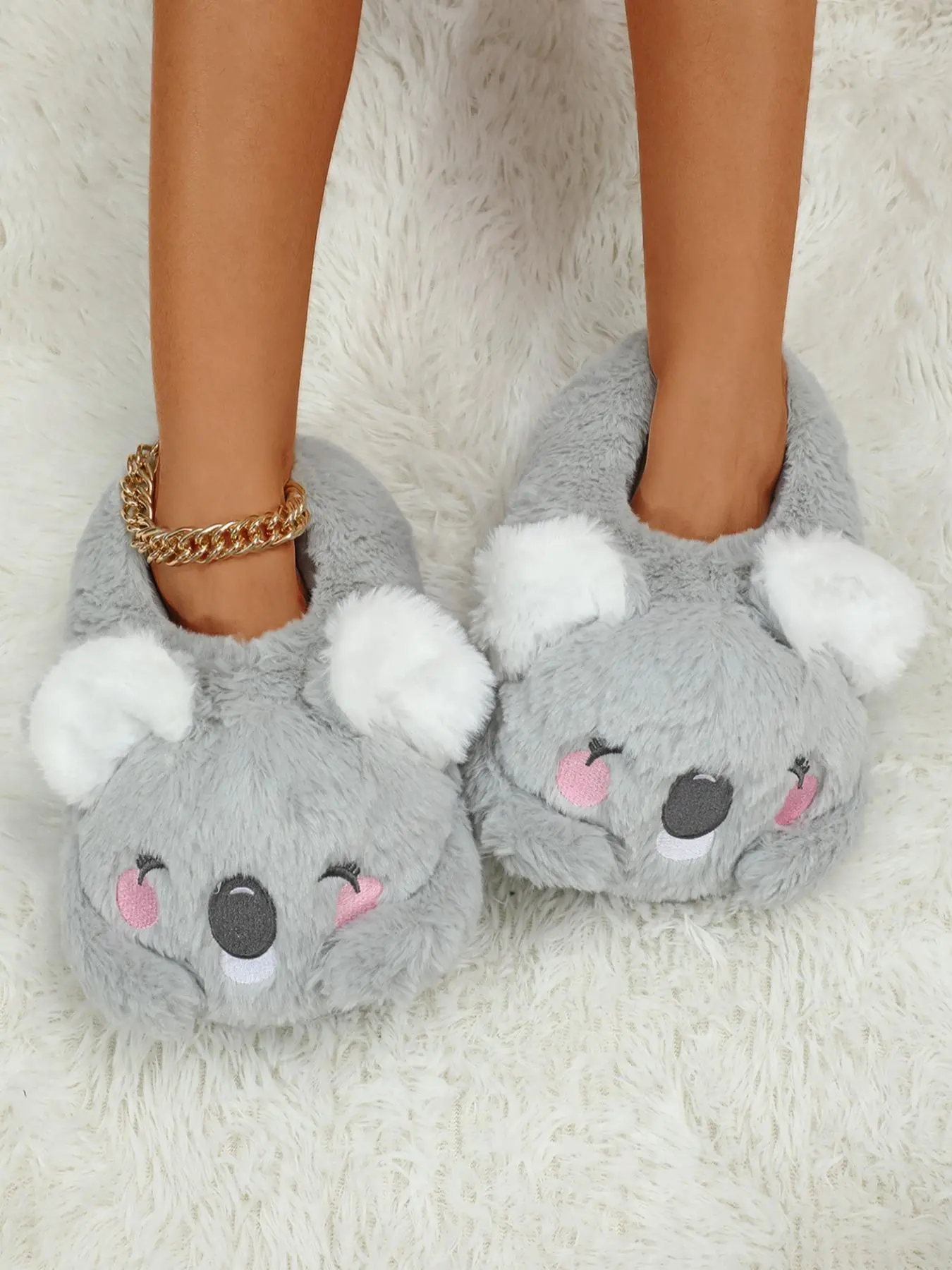 Women's Cartoon Koala Design Cute House Slippers, Home Slippers, Indoor for Galentineday Gift, Plush Bedroom Valentine's Cozy Fuzzy Slippers, Fluffy Warm Slippers for Fall & Winter, Black Friday Deal for Girls, Wife, Footwear, Fuzzy House Shoes