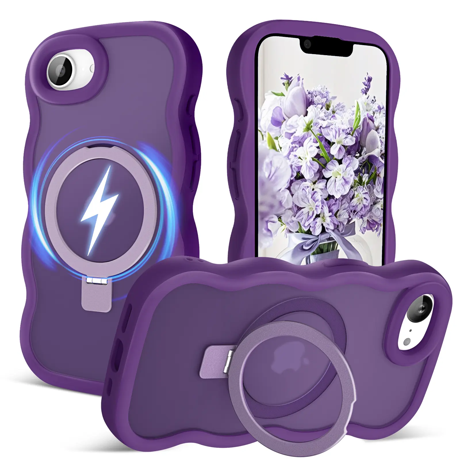 MagSafe Magnetic Smartphone Case - TPU Material, Wavy Frame with Kickstand, Matte Hard Back, Silicone Bumper, Shockproof Wireless Cover, Phone Accessories for Women’s Device Protection