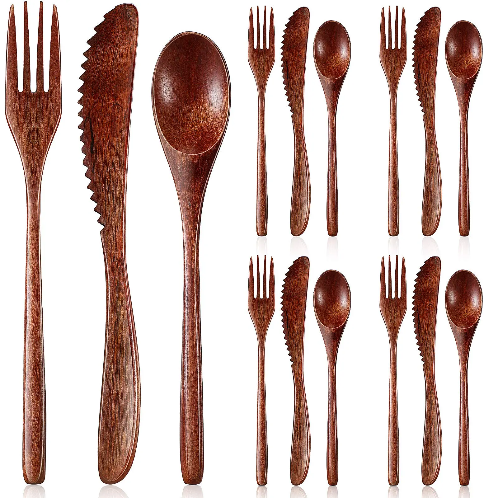 A Set of 12/10 Pcs Wooden Utensils for Eating,Wooden Spoon Fork Knife Cutlery,Kitchen Wood Dinner Flatware Tableware Set Includes Spoon,Fork,Knife,Ideal Gift for Home,School,Office,Hand Tools Kits