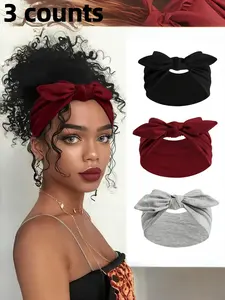 Women's Bow Bunny Ears Headband Set, Boho Wide Turban Hat, Easter Hair Accessory, Sporty Style, All Seasons, Beauty Hair Decor, Knotted Headband