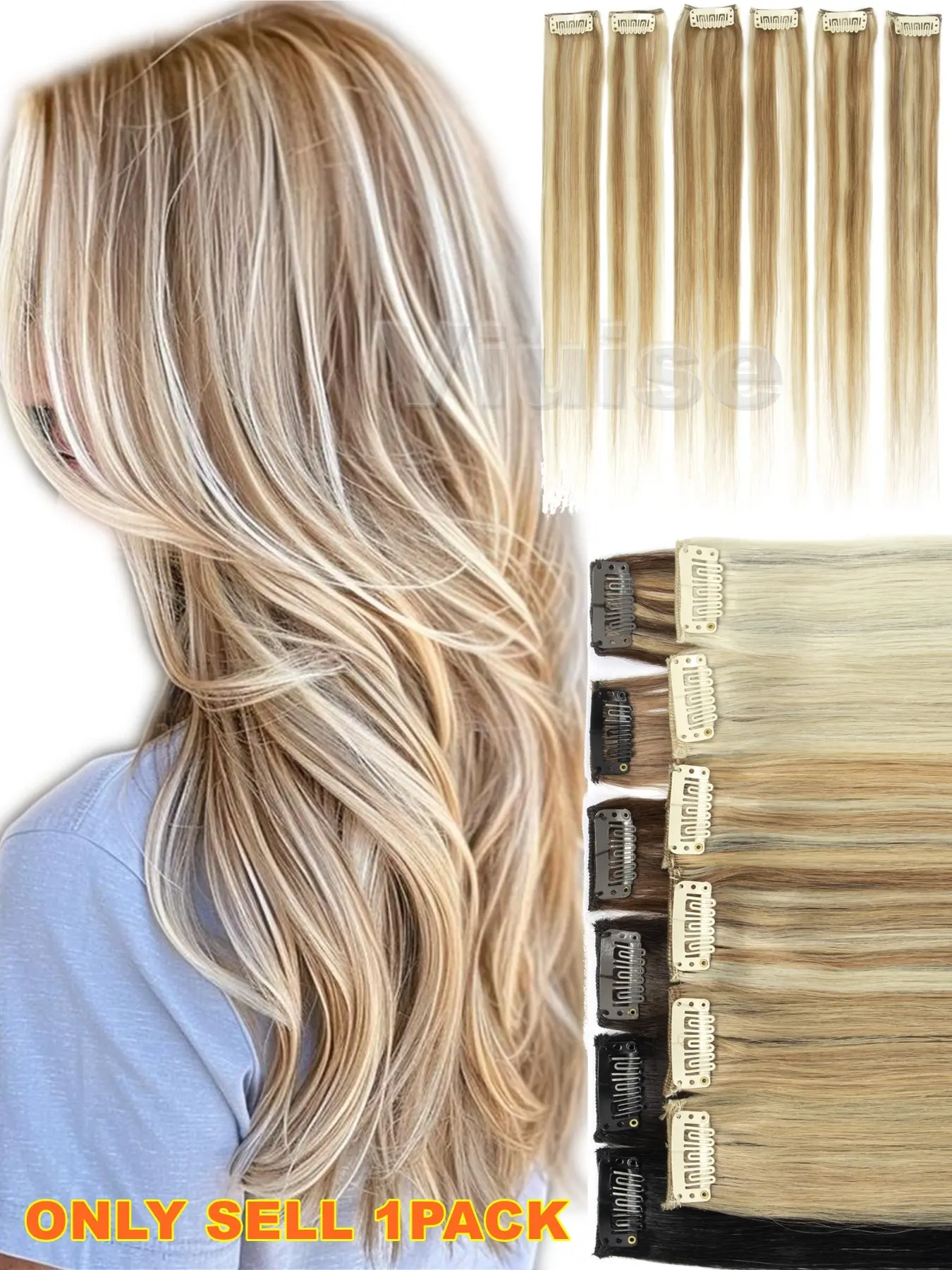 6PCS 30G Blonde/Brown Clip In Hair Extensions Human Hair Extensions,Straight Real Hair Extensions,Natural Invisible Clip In Hairpieces Add Volume,Highlight Hair Looking,Daily Hair Extensions,Highlights Human Hair,Easy Installation