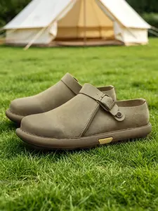 Men's Faux Suede Mules with Adjustable Buckle Strap, Comfortable Round Toe Mules, Slip-On Outdoor Casual Slingback Shoes,Comfortable Two-Way Slingback Office Shoes for Camping & Daily Wear,Big Size 10 11.5 11 12