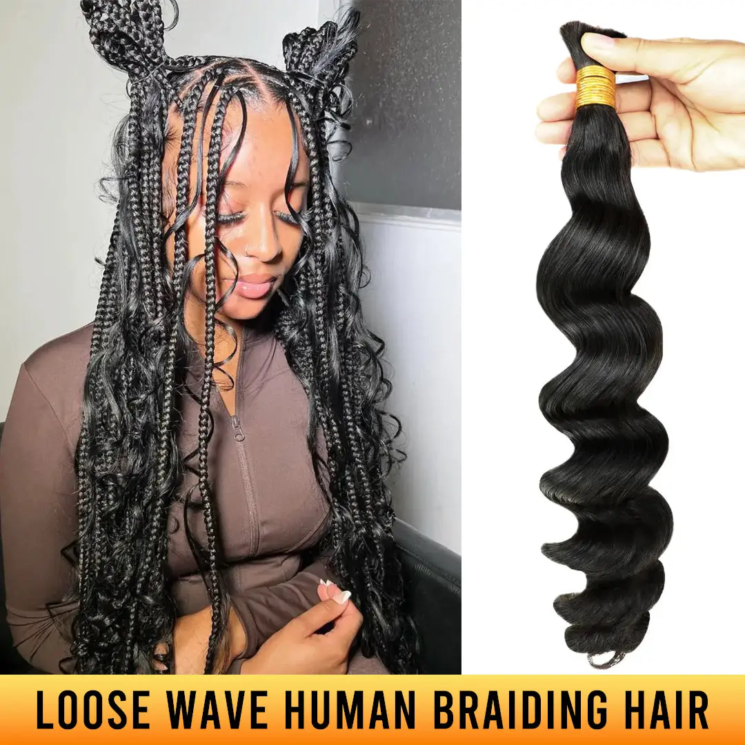YGwigs Loose Wave Bulk Braiding Hair Natural Black Human Hair Bundles Boho Braids - Cambodia Virgin Hair, Double Drawn, 100g/Bundle YGwigs Loose Wave Bulk Braiding Hair Natural Black Human Hair Bundles Boho Braids - Cambodia Virgin Hair, Double Drawn, 100g/Bundle