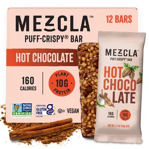 Mezcla Puff-Crispy Bar Hot Chocolate - 10g Plant Protein Gluten Free Vegan 12 Bars 160 Calories Non-GMO Verified