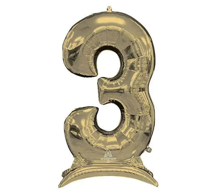 50 Stand-Up Numberz 3 Mylar Balloons - White Gold Air-Filled Only