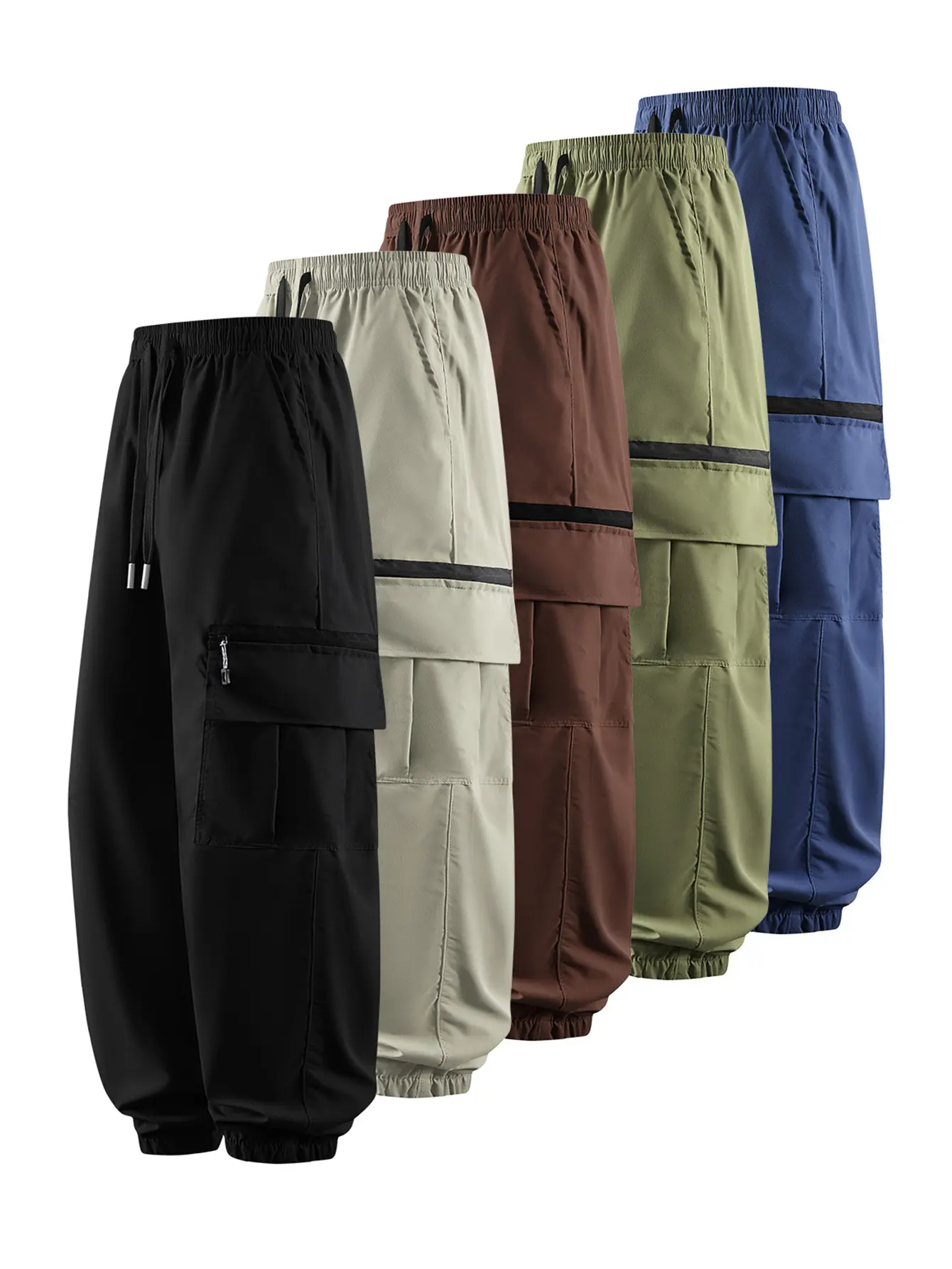 One-piece CCCMAI Men's Loose Fit Mid-Waist Athletic Cargo Pants, Durable Polyester, Breathable, Soft, Drawstring, Multiple Pockets, Zipper, Machine Washable, Casual Plain Trousers, All Seasons, Ideal for Hiking & Outdoor Activities