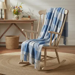 Dusk Blue Check Woven Throw