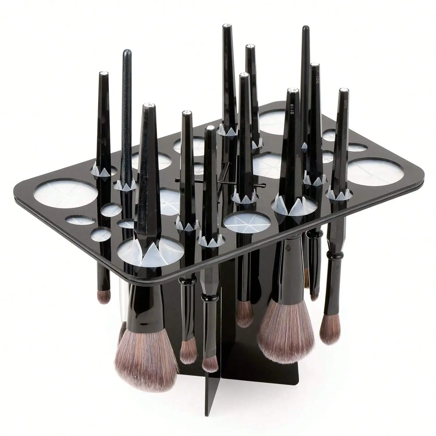 Acrylic Collapsible 28-Slot Brush Drying Organiser - Lightweight, Compact Cosmetic Organizer for Makeup & Nail Paint Brushes, Grey Makeup Storage Stand for Artists