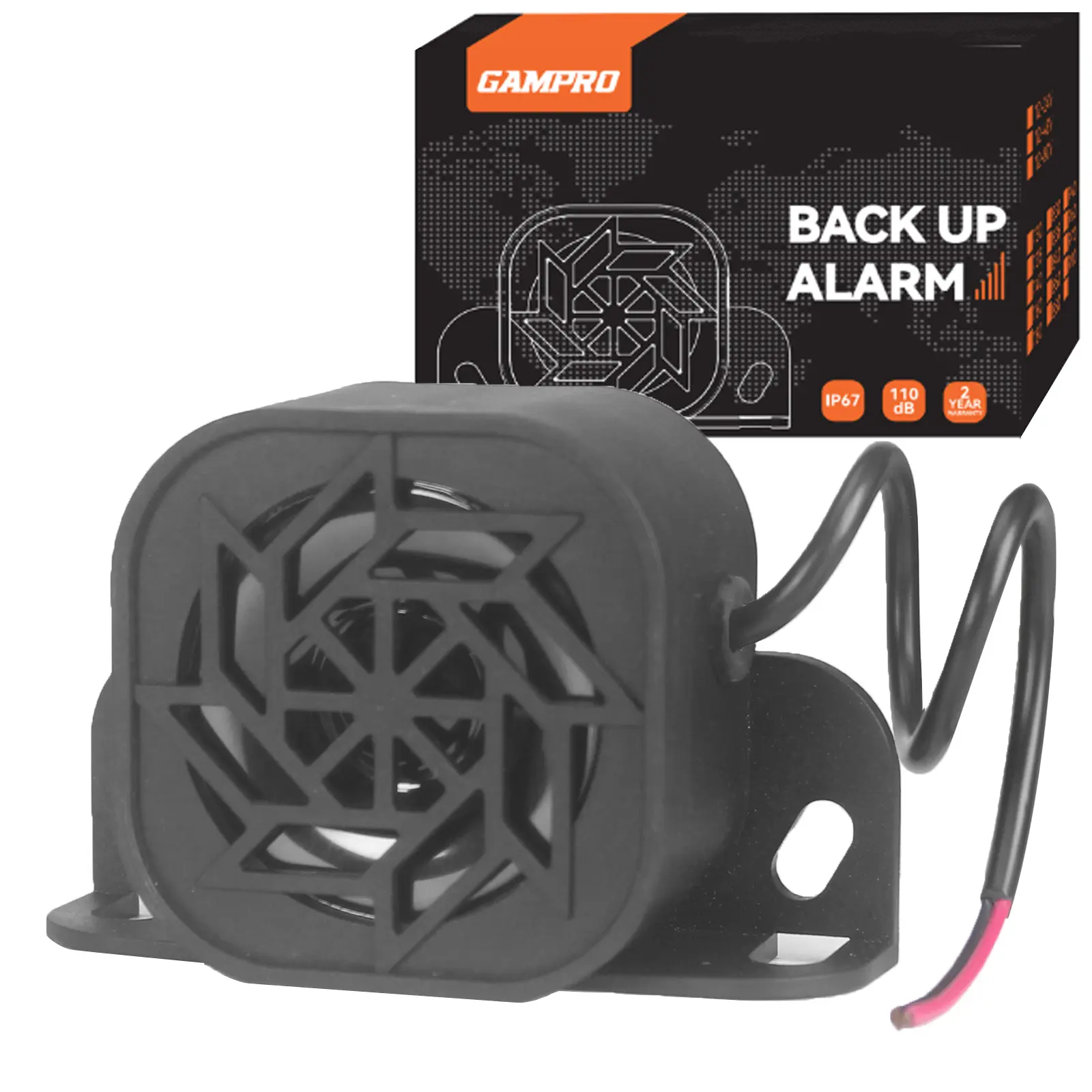 GAMPRO 840 Backup Alarm System, 12V-80V 110dB Output Nylon & Epoxy Resin IP67 Waterproof Dustproof Reversing Warning Alarm with Super Loud Beeper, Multi-Hole Mount, for Commercial Trucks, Van (With Wire)
