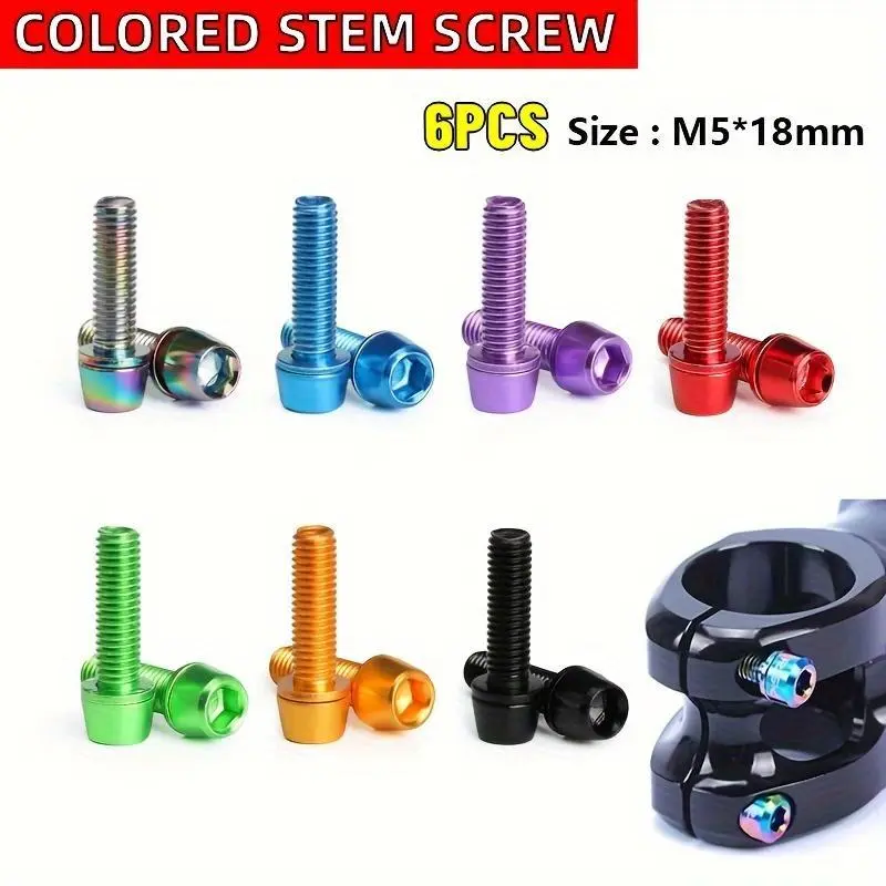 6 pcs mountain bike, road bike handle dry riser screw bicycle dry bolt M5 * 18mm high carbon steel with washer bolt Bike Accessories Bike Parts
