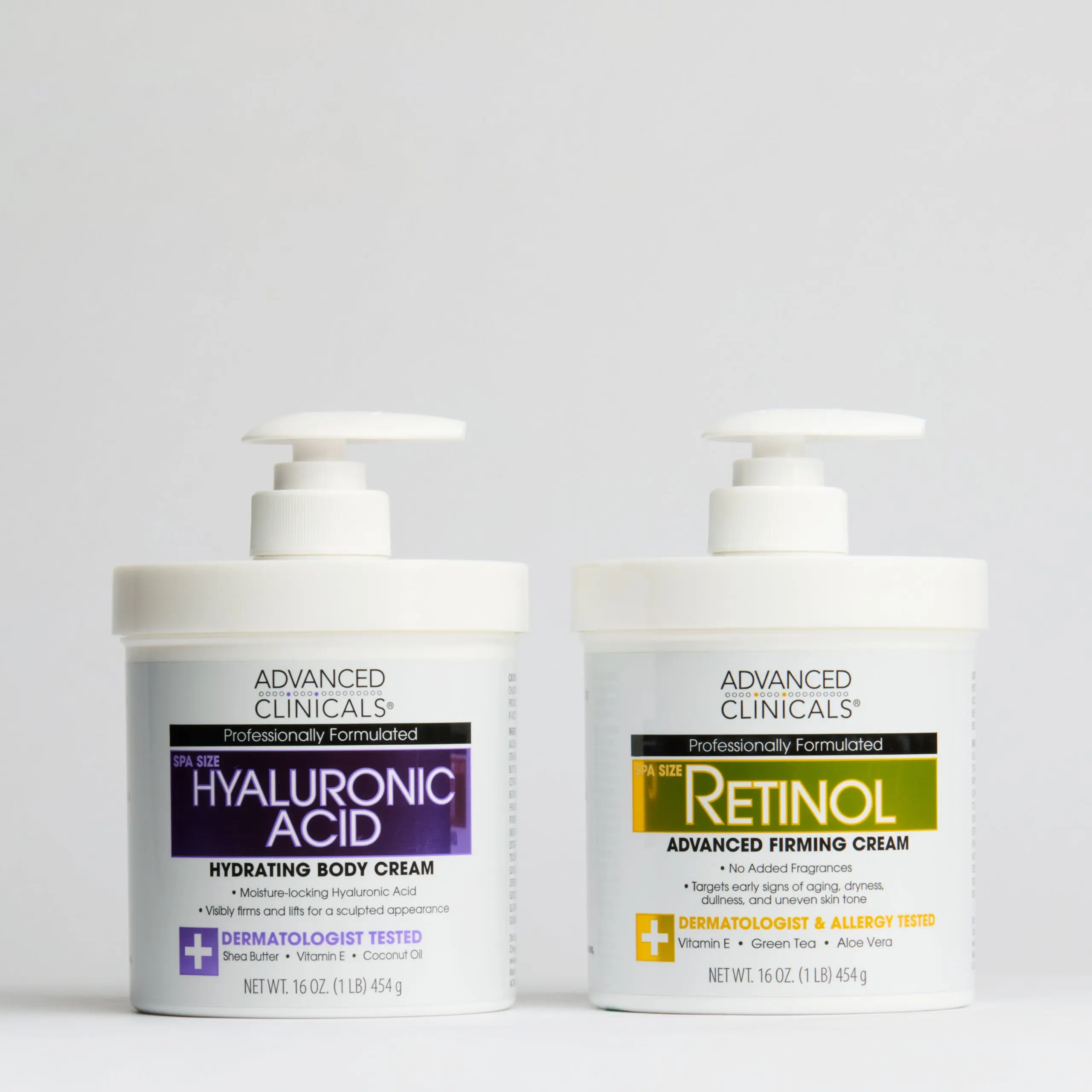 Advanced Clinicals Retinol + Hyaluronic Acid Body Cream Duo, Body Care Firming Moisturizer Lotion to Firm, Plump, Hydrate, Restore Crepey Skin
