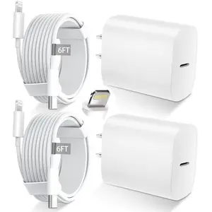 2-Pack 20W Super Fast Charging USB-C Wall Charger Block with 2-Pack 10FT/6FT USB-C to Lightning Cable for iPhone 14/13/12/11 Pro Max，and so on