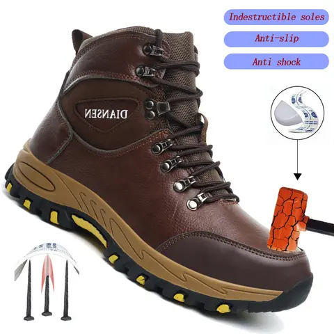 Men's Minimalist Closed Steel Toe Work Boots - Waterproof, Heavy Duty, Lace-Up, MD Outsole, Advanced Non-Slip Wet Floor Grip, Mesh Knit Uppers, Anti-Injury Worker Footwear for Outdoor Walking Shoes