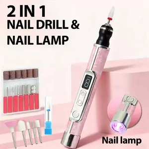 2-in-1 Electric Nail File Drill Kit Nail Lamp Set, Nail salon supplies, Nail Files And Buffers With Digital Display, Includes 18 Grinding Heads, Nails Products And Equipment Suitable For Foot Care Polishing And Removal, Nail Art Manicure Tool
