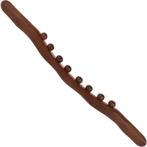 Carbonized Wood 8-Bead Manual Massage Stick, Back Meridian Dredging Therapy Tool for Beauty & Personal Care