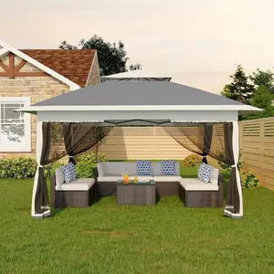 Easy Up Double Roof Pop Up Outdoor Gazebo Canopy Tent – 12x12ft with Mosquito Netting, 4 Sand Bags, Screened Patio Shelter for Garden, Backyard