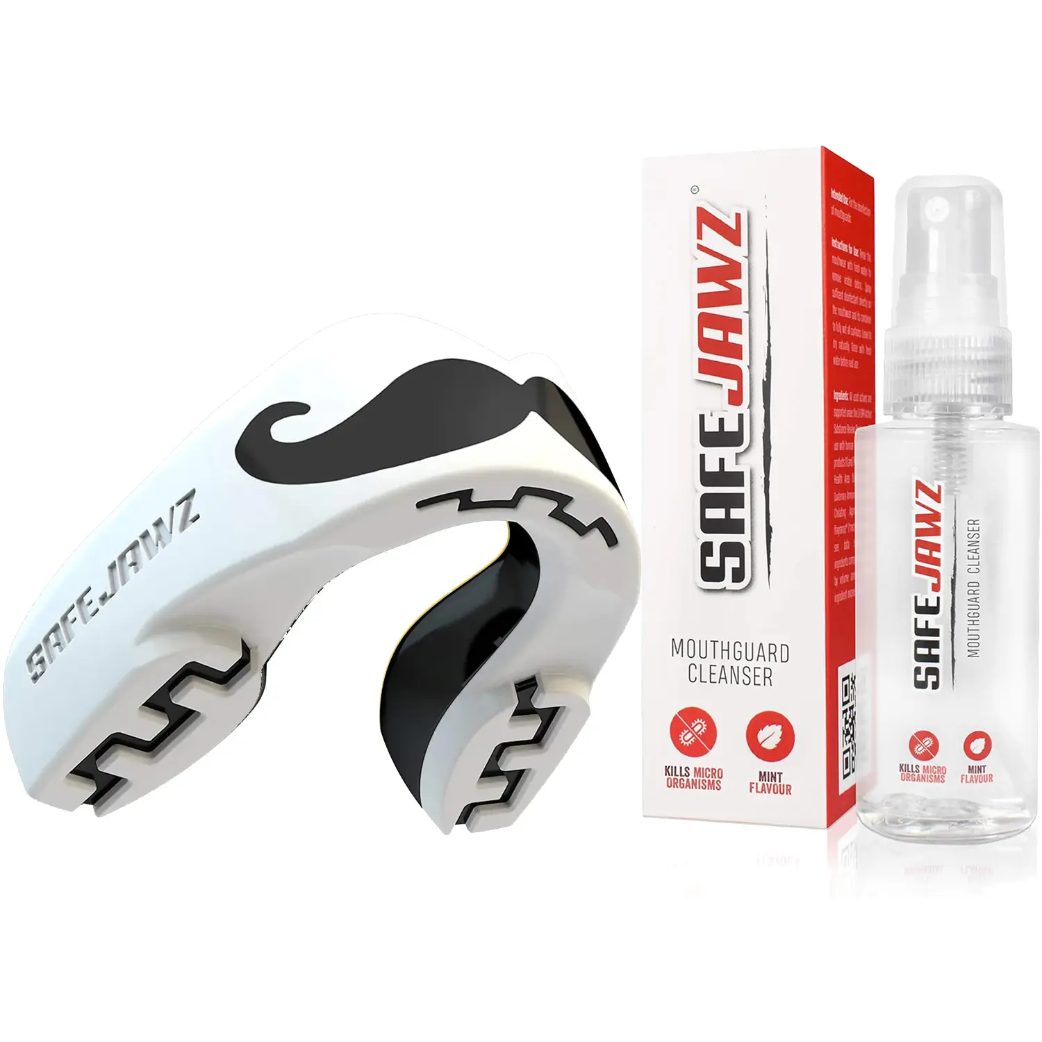 SafeJawz EXTRO Dual Layer Sports Mouth Guard with Case and Disinfectant Spray Bundle Kit for Basketball, Football, MMA, Hockey, Wrestling - Adult - Mo