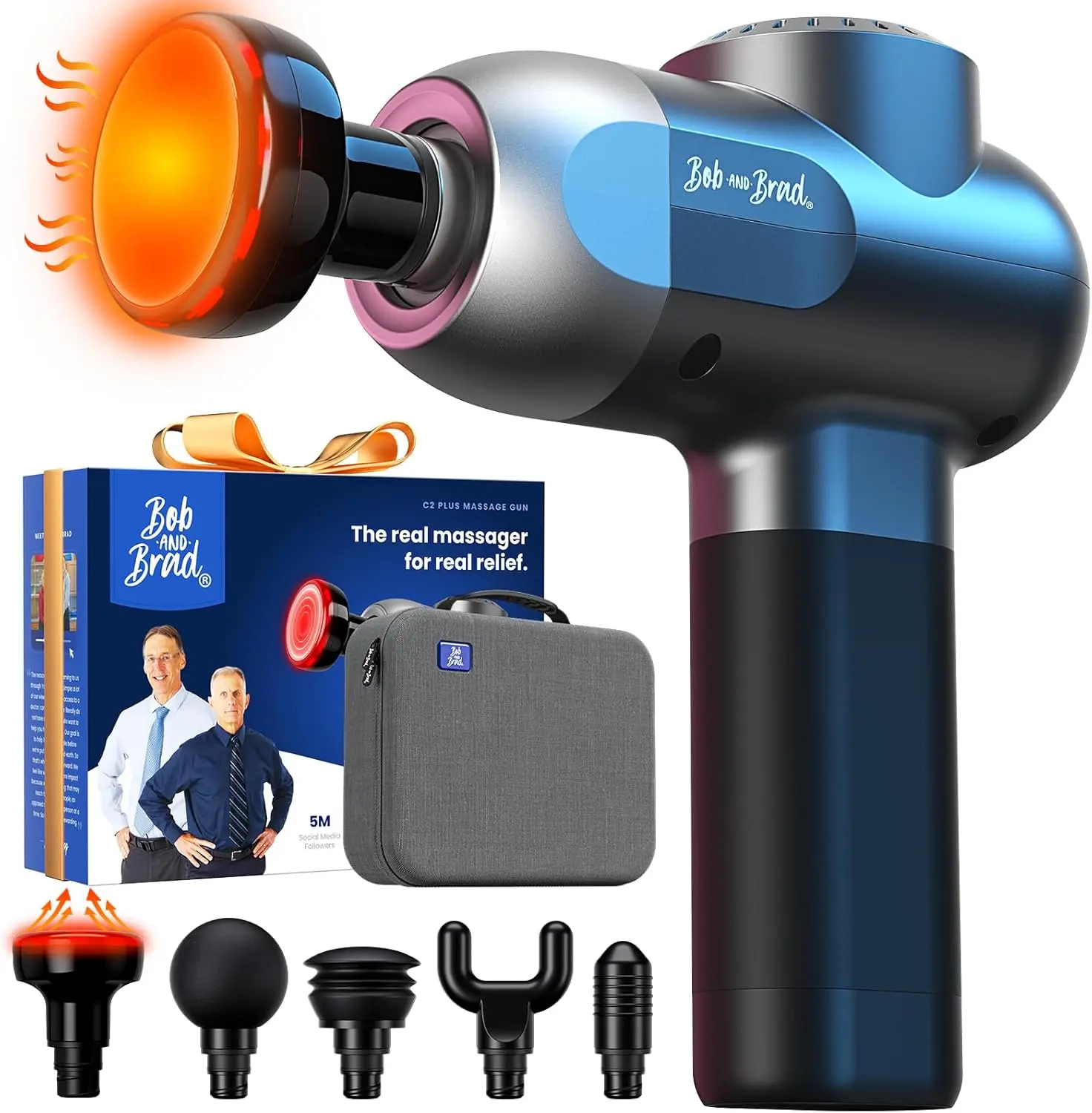 Bob and Brad C2 Plus Massage Gun with Heat, Deep Tissue Percussion Electric for Athletes Back Neck Shoulder Pain Relief