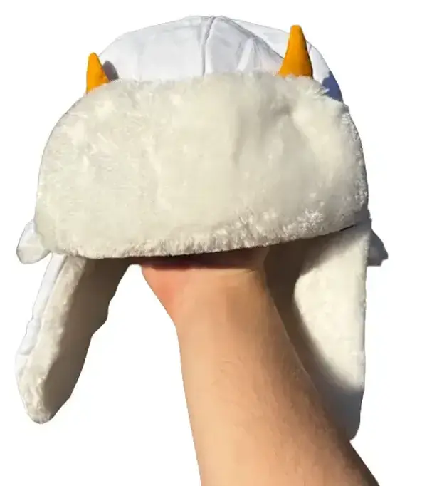 3D HORNED WEATHER REPORT EMBROIDERED USHANKA Winter Skull Cap White Black Wool Adjustable Upside Down Hat with Front Side Embroidery One Size Fits All