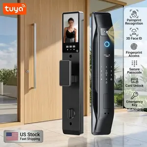 [US Stock] Smart Lock with Palmprint and 3D Face Recognition, Video Intercom Door Lock Works with Tuya, 6068 Mortise (24x240mm)