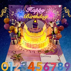 Musical Birthday Cards with Light and Music, Fireworks Pop Up Cake Blowable, 3D Birthday Popup Card Gifts for Women, Men, Mom, Dad, Kids, Teens – Plays Hit Song 'HAPPY Birthday'